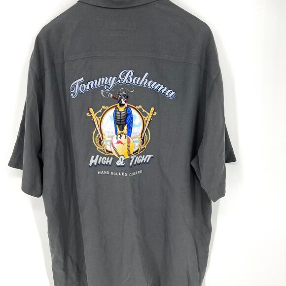 Tommy Bahama Gray Silk High & Tight Hand Rolled Cigars Embroidered Shirt Size Xl - Picture 6 of 6